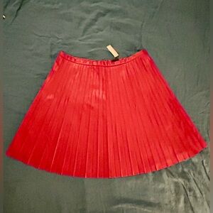 NWT Faux-Leather Pleated Midi Skirt by J.Crew in Ruby Red Size 20